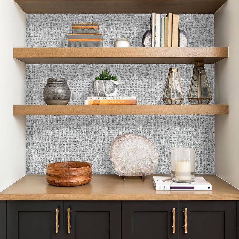 lenify Grey Wallpaper Grasscloth Peel and Stick Wallpaper 17.7inchx196.8inch Textured Peel and Stick Grasscloth Removable Grey Contact Paper for Cabinets Self Adhesive Removable Wall Paper Vinyl - Image 4